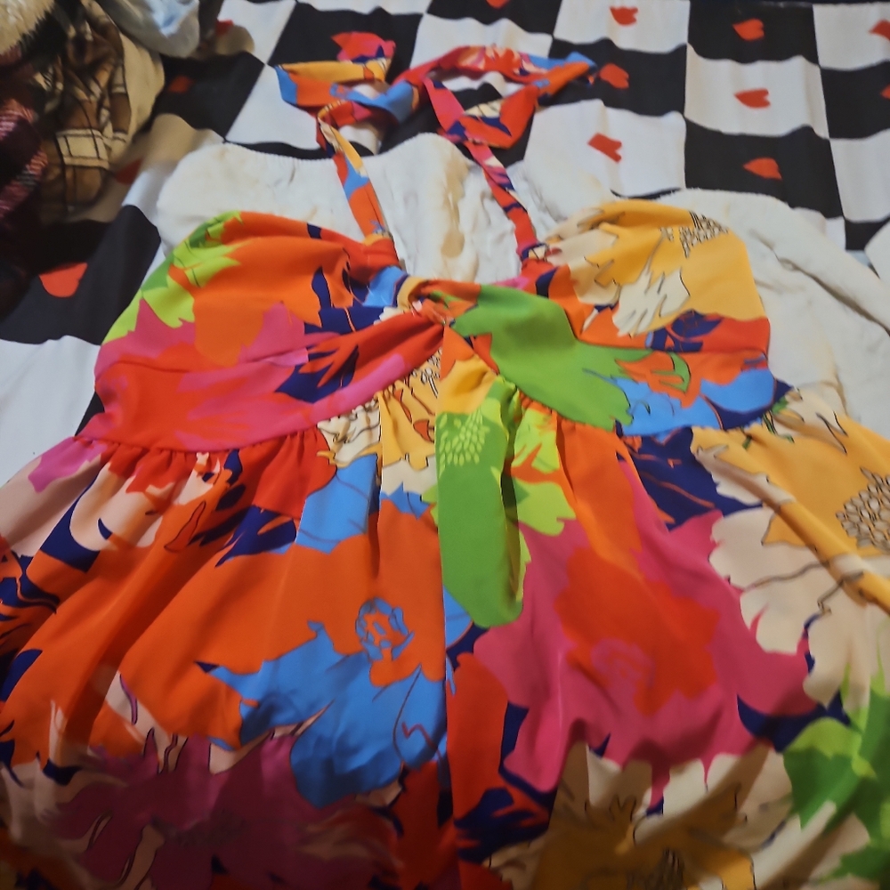 Colorful Floral Backless Dress